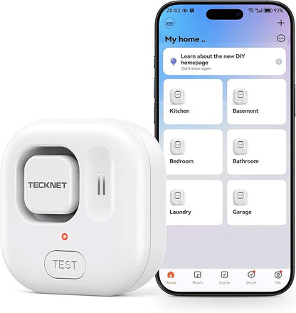 TECKNET WiFi Water Leak Detector, Smart Leak Sensor with App Alerts | Instant App Alerts & 120dB Alarm, IP67 Waterproof, No Hub Required, for Kitchen/Bathroom/Basement, 1 Pack, Battery Included