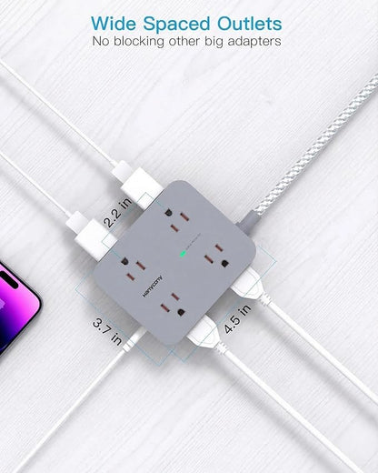 HANYCONY 6 Ft Surge Protector Power Strip with USB C, Extension Cord with 8 Outlets 4 USB Ports(2 USB C), Flat Plug, Wall Mount, 3 Side Outlet Extender for Home Dorm Room Essentials, ETL Listed
