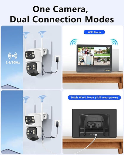 【All-in-One Security System】 4MP PTZ Security Cameras Wireless Outdoor, WiFi Home Security Camera System, Video Surveillance DVR Kits