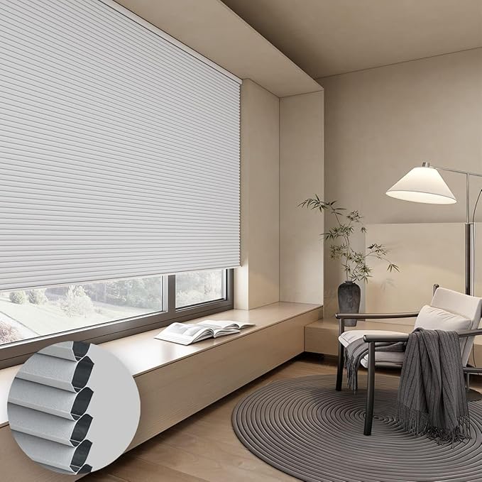 Cellular Shades Blackout Honeycomb Blinds for Indoor Windows, Cordless Cellular Shades 1.5 inch Cell Pleated for Bedroom Home Office, Custom Size, Blackout Pearl