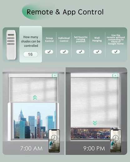 Yoolax Motorized Shades App Control, Light Filtering Automatic Blinds for Indoor Windows, Electric Roller Shades for Bedroom Living Room Office (Soft Jacquard White, 24" W x 72" H)