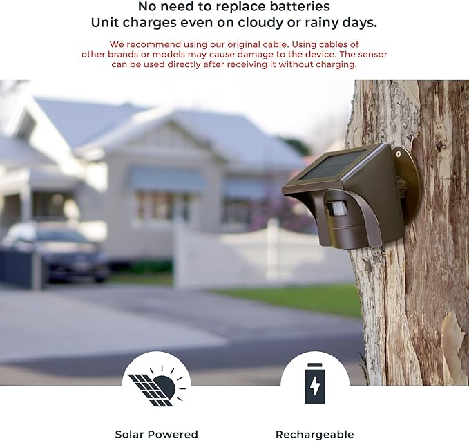 eMACROS Pro 3 Smart Solar Driveway Alarm System (2.4G Wi-Fi), App Push Notifications, 1/2 Mile (2600 ft) Wireless Range Motion Sensor, Weatherproof Property Alert（Single Sensor）