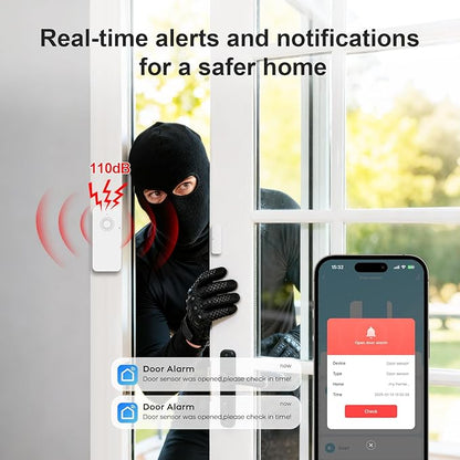 Zigbee Wireless Door and Window Alarm Sensor,120dB Requires PGST Hub (not 3rd-Party),Smart Life or Tuya APP Control,3 Years Battery Life,Easy to Install,for Basement,Garage,Warehouse