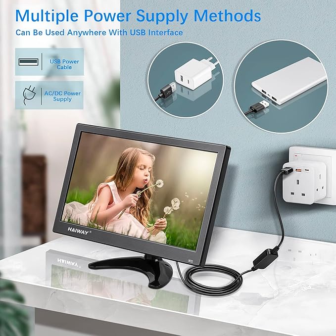 Haiway 11.6 inch Security Monitor, 1366x768 LED Monitor Small HDMI Monitors with Remote Control Built-in Speakers, Mini Monitors HDMI VGA AV BNC USB Input for CCTV Raspberry Pi PC Fire Stick Gaming