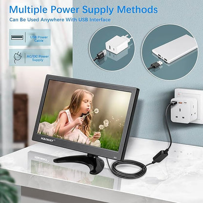 Haiway 11.6 inch Security Monitor, 1366x768 LED Monitor Small HDMI Monitors with Remote Control Built-in Speakers, Mini Monitors HDMI VGA AV BNC USB Input for CCTV Raspberry Pi PC Fire Stick Gaming