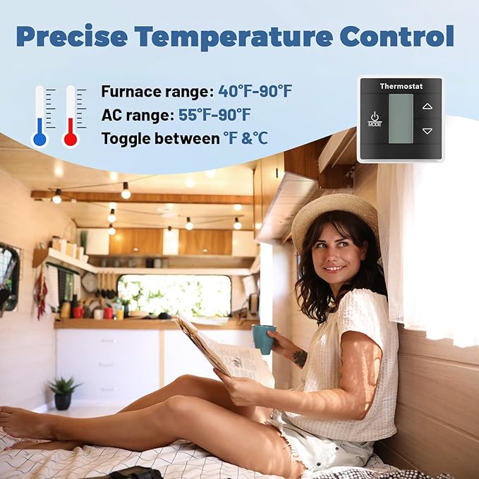 3316250.712 RV Single Zone Thermostat Compatible with Dometic RV Air Conditioner – Capacitive Touch Control, Digital Display Wall Thermostat for RV, Camper, Travel Trailer