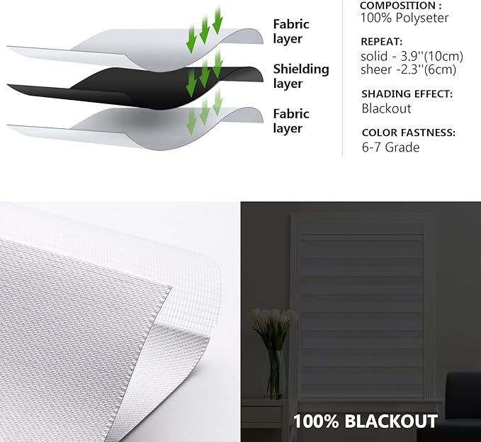 ZSTARR Motorized Blackout Window Blinds with Remote,Smart Zebra Mini Blinds Shades for Windows Control Wireless Roller Shades Blinds for Windows, Office,Home, Hotel, Club, 83002M Grayish White