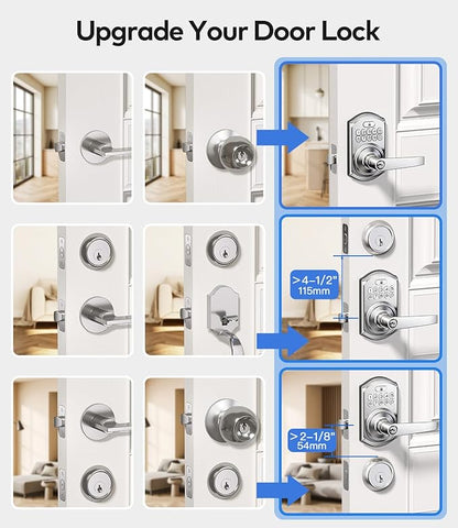 TEEHO TE019 Smart Keypad Door Lock with Handle, App Control, Keyless Entry Electronic Lock, Remote One-Time Codes, Auto Lock, Passage Mode, for Bedroom, Interior Door & Rental, Satin Nickel