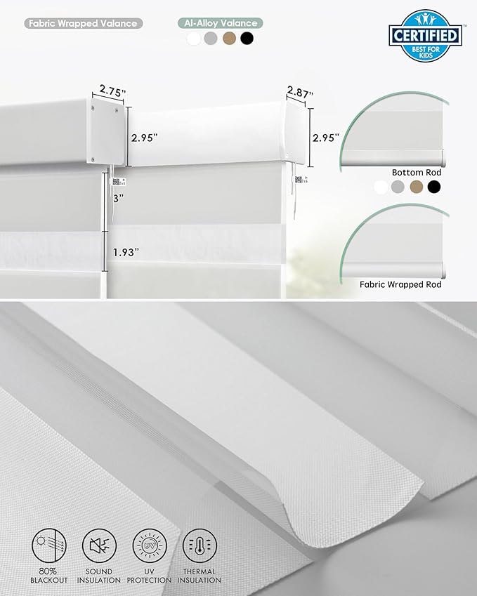 Yoolax Motorized Matter Zebra Blinds Compatible with Alexa, Google Home, Apple HomeKit, Room Darkening Smart Blinds, Privacy Light Control Horizontal Window Blind for Home (80% Shading White)