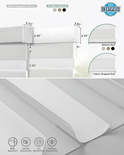 Yoolax Motorized Matter Zebra Blinds Compatible with Alexa, Google Home, Apple HomeKit, Room Darkening Smart Blinds, Privacy Light Control Horizontal Window Blind for Home (80% Shading White)