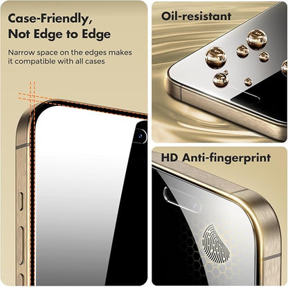 UNBREAKcable Privacy Screen Protector for iPhone 15 Pro, Anti-Spy Shatterproof Tempered Glass [True 28°Anti Spy] [9H Hardness] [Easy Installation Frame] Black Protector for Apple iPhone 6.1" - 2 Pack