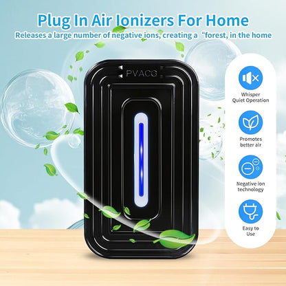 2 Pack 2026 Upgraded Plug in Air Ionizers for Home,Ionic Air Purifier for Home Office Bedroom Bathroom Living Room Quiet and Portable Air Freshener for Bedroom(2,Black)