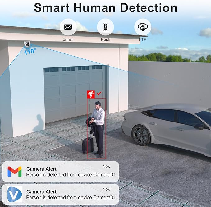 Anpviz 4MP PoE IP Camera, Turret Security IP Camera Outdoor Indoor Wired, AI Human Motion Detection, 100FT Smart Dual Light Color Night Vision, Built-in Mic, 2.8mm Lens, NDAA Compliant (U Series)