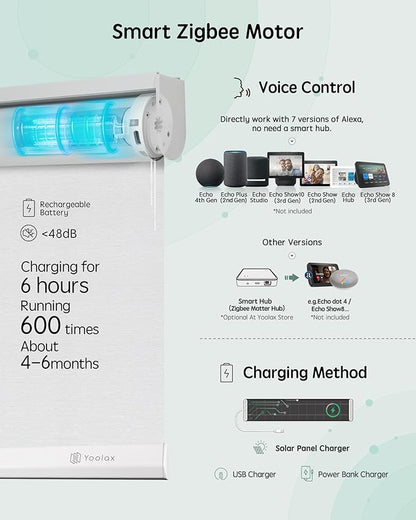 Yoolax Motorized Blinds with Remote, 100% Blackout Smart Blinds for Bedroom Home Office, Automatic Roller Window Shades Work with Alexa Voice Control, No Valance (Jacquard White, 30" W x 72" H)