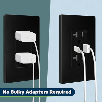 TOPGREENER 2-Port USB Outlet, 4.2A Type C USB Wall Outlet, Black, 2 Pack | UL Listed, 20 Amp TR Receptacle Plug, USB Receptacle, Charging Power Outlet with USB C & A Ports, Wall Plate Included