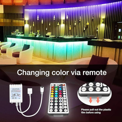 DAYBETTER (2rd Gen) SMD 5050 Remote Control Led Strip Lights 50ft Color Changing with 44Keys Remote Controller and 12V Power Supply for Bedroom