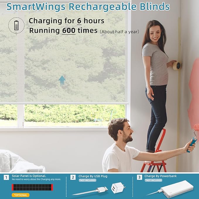 SmartWings Motorized Smart Roller Shades in Light Filtering, Electric Blinds with Remote for Windows Compatible with Alexa/Google Home/Homekit, Customized, PVC Free Pearl 5% Openness