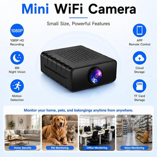 Hidden Camera, HD WiFi Mini Spy Camera with Motion Detection, Night Vision, Instant Alerts, Multi-User Sharing, Supports 128GB Micro SD Card for Home Security & Pet Monitoring
