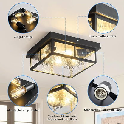 Modern Farmhouse Square Flush Mount Ceiling Light Fixtures,12 inch,4-Light