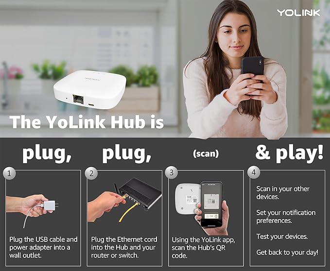 YoLink Hub, 1/4 Mile Super Long Range Smart Hub LoRa Enabled Smart Home Automation Bridge Home Security Monitoring System - Central Controller for YoLink Smart Home Devices - White