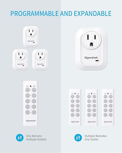 Syantek Upgraded Remote Control Outlet Wireless Light Switch for Household Appliances, Expandable Remote Light Switch Kit, Up to 100 ft Range, FCC Certified, ETL Listed, White (5 Outlets + 2 Remotes)
