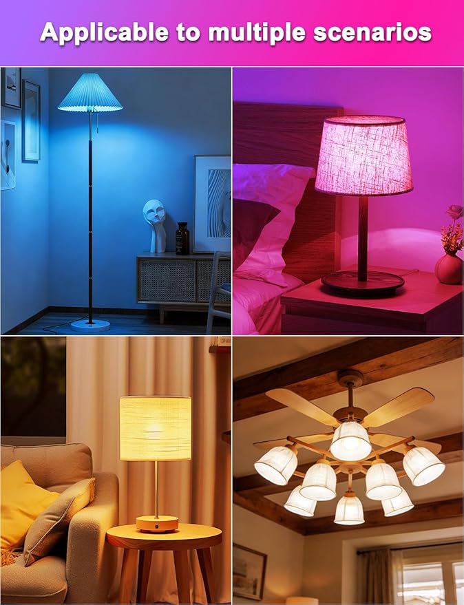 ILC Color Changing LED Light Bulbs, 70W Equivalent, 2700K Warm White A19 E26 Screw Edison Base RGBW Dimmable - 12 Color Choices - Timing Infrared Remote Control Included (2 Pack)
