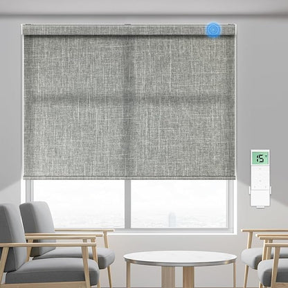 Tokblind Motorized Light Filtering Roller Shade Fabric Covered Valance and Bottom Rod, Remote Control Electric Window Blind Compatible with Alexa via Hub, Custom Size (Dark Grey - Wrapped Fabric)