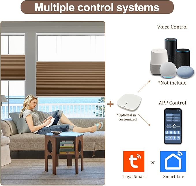 Godark Motorized TDBU Cellular Shades with Remote Control Smart Honeycomb Blinds Compatible with Alexa Google Home Smarthings Custom Double Cellular Blackout for Indoor Windows Doors-Brown