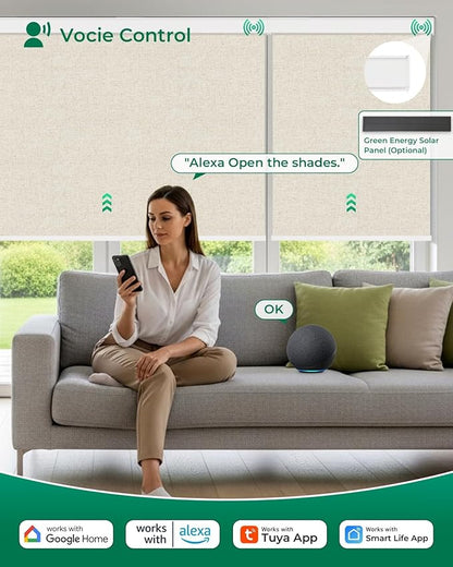 Allesin Motorized Blinds with Remote Smart Blackout Roller Shades | All-in-One & Ultra-Quiet Automatic Electric Power Blinds for Home Office, Sand-Linen 28x72