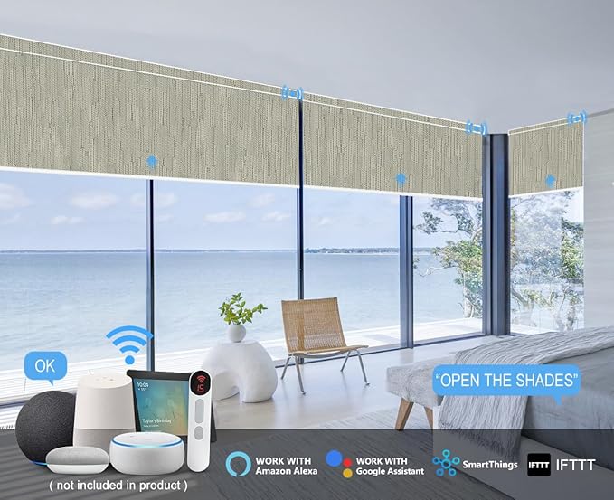 Bringnox Motorized Blinds with Remote,100% Blackout Smart Roller Blinds Compatible with Apple Homekit Google Home and Alexa Via HUB,and Customized (Safari Midnight-05)