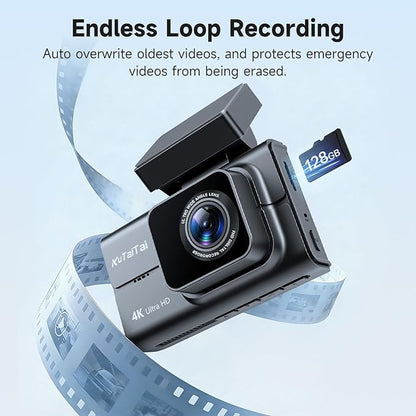 4K Dash Cam Front and Rear with Wi-Fi GPS Free 128GB Card, Dash Camera for Cars with HDR&WDR Night Vision, Car Camera with 3" Touch Screen, 170° Wide Angle, Loop Recording, 24H Parking Mode