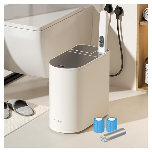 Motion Sensor Trash Can - Automatic Touchless 5.5 Gallon Garbage Bin for Bathroom, Bedroom, Kitchen, Office (White with Toilet Brush)