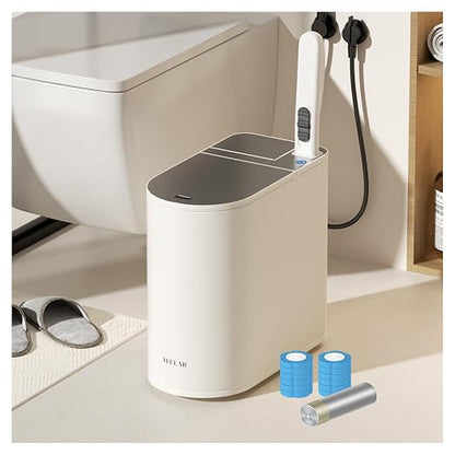 Motion Sensor Trash Can - Automatic Touchless 5.5 Gallon Garbage Bin for Bathroom, Bedroom, Kitchen, Office (White with Toilet Brush)