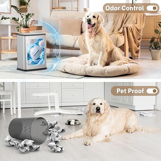 2.1 Gal Slim Bathroom Trash Can with Swing Lid, Rustproof Stainless Steel Small Garbage Can for Narrow Spaces & Toilet Side, Dog Proof Odor Control Waste Basket for Bedroom/Office, Silver