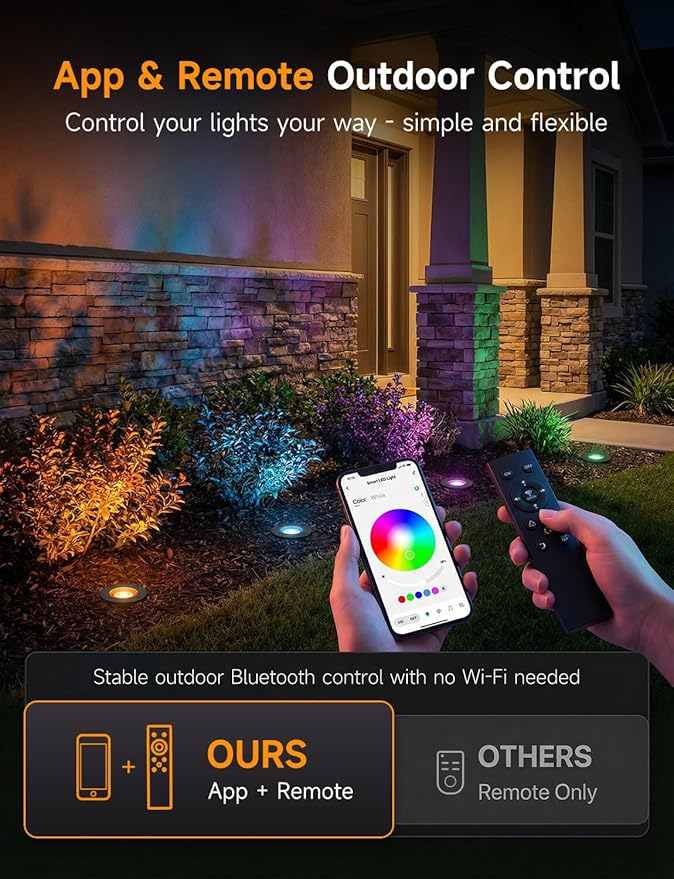 Gardenreet RGBCW MR16 LED Bulb, 12V Low Voltage Dimmable Halogen Replacement for Landscape Lighting & Indoor Accent Systems, Color Changing & Warm White, GU5.3 Bi-Pin, Bluetooth Mesh 65ft, 12 Pack