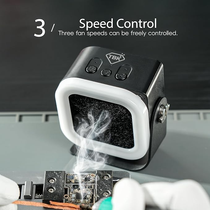 TBK F001 Mini Solder Fume Extractor, Smoke Absorber with 3-Speed 10000RPM Control and Activated Carbon Filter, Type-C Rechargeable, Portable Desktop Smoke Purifier for Soldering, DIY Repair(black)