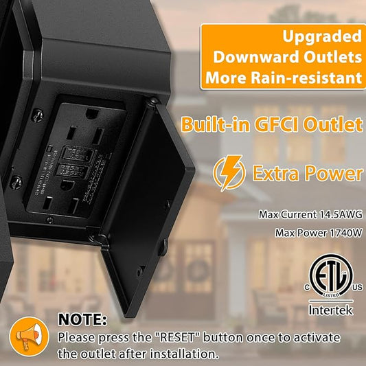 2 Pack Porch Light with GFCI Outlet, Black Dusk to Dawn Motion Sensor Outdoor Lights, 3-Mode Wall Exterior Lighting Fixture, Waterproof Outside Lights Sconce for House Front Door Patio Garage