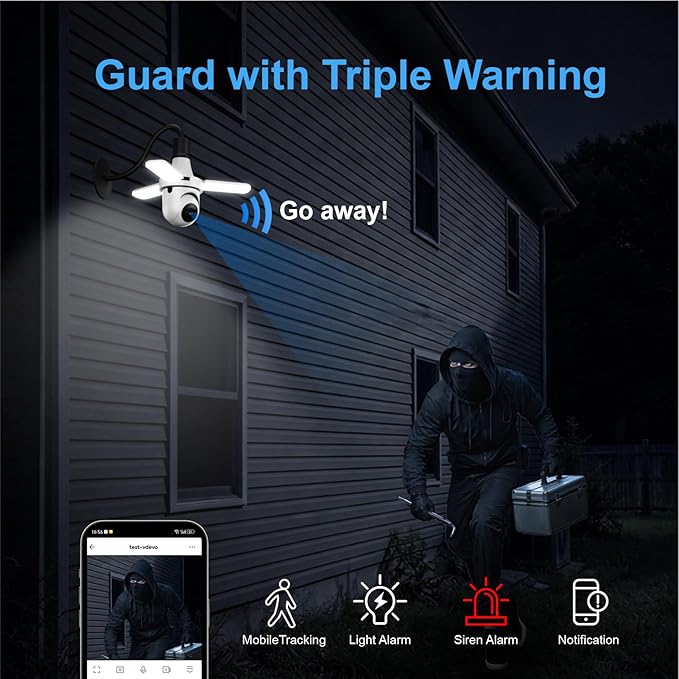 KERUI 2K Light Bulb Camera Outdoor Indoor, 360° Auto Tracking PTZ WiFi Security Camera with Dimmable LED Light, Color Night Vision, AI Motion Detection, Two-Way Audio, E27 Screw in Light Socket