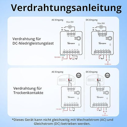 SONOFF WiFi MINI-D Smart Switch with Matter,Dry Contact Output,Supports AC or DC Input,Compatible Alexa & Google Home,for Garage Doors、Boilers、DC Low Power Motors/Solenoid Valves (2 PCS)