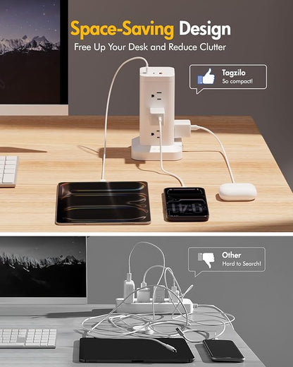 2Pack Power Strip Tower with Surge Protector 1800J, Fast Charging Tower PD20W USB-C Ports with 12 AC Outlets, 10ft Extension Cord for Home Office Dorm Room, White