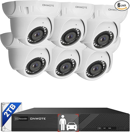 ONWOTE 8 Channel 4K NVR PoE Security Camera System, 6X 8MP Wired Outdoor IP Cameras, 125° FoV, AI Human Vehicle Detection, 8CH NVR 2TB Record Video Audio, CCTV Surveillance Kit for Home Businesses