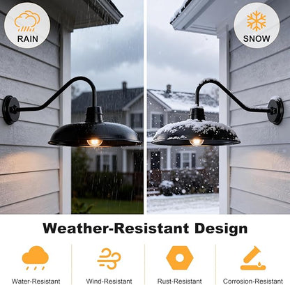 16 Inch Outdoor Gooseneck Barn Light, 2-Pack Extra Large Farmhouse Outdoor Wall Lights, Industrial Rustic Waterproof Stain Black Wall Mount Weather Resistant Exterior Lamp for Shed Barn Backyard