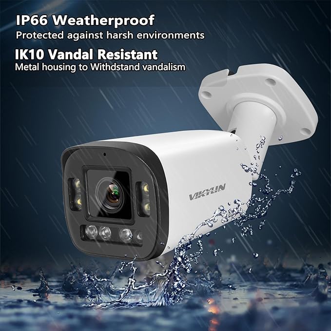 VIKYLIN 4K Optical Zoom IP Camera/8MP Full Color 5X Outdoor Varifocal Bullet PoE Camera 2.7~13.5mm Lens,Smart Dual Light, 2- Way Audio,SD256GB,AI Human/Vehicle Detection