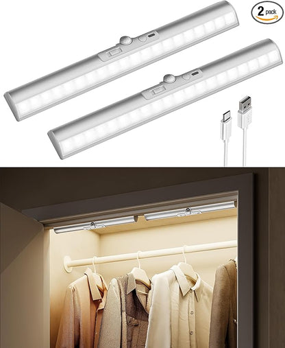 EZVALO 13-inch Motion Sensor Closet Lights, 2 Pack Rechargeable LED Lights with Rotatable Sensor, Glare-Free, 3 Color Temps & Dimmable, Magnetic Cabinet Lighting for Closet, Pantry, Stairs