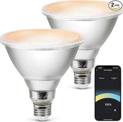 Geeni LUX Smart Floodlight, White – Outdoor 2700K-6500K Dimmable LED Bulb, E26, PAR38, 11W, 1000 Lumens – No Hub Needed - Compatible with Alexa, Google Home, Requires 2.4 GHz WiFi, 2 Pack