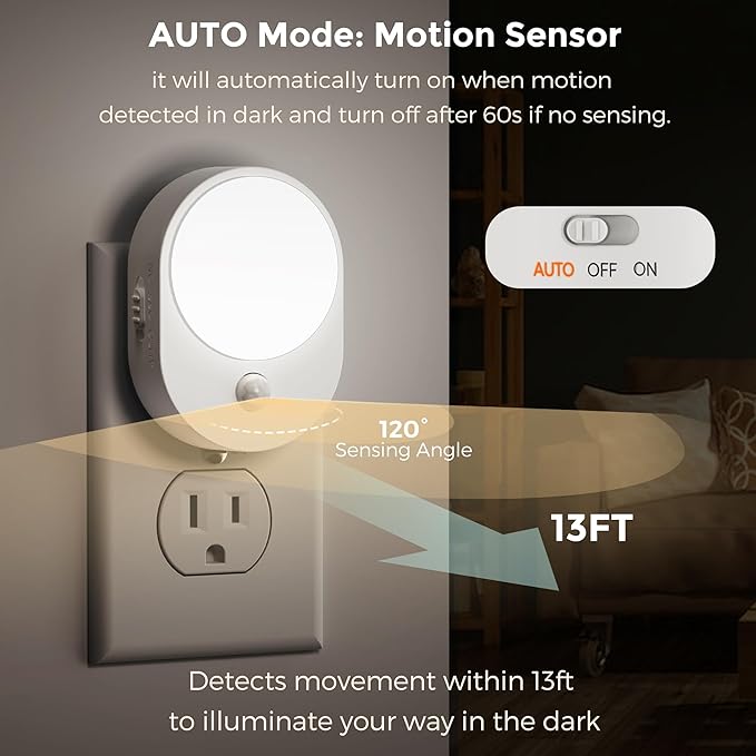 L LOHAS LED Motion Sensor Night Light,[2-PACK] Night Lights Plug into Wall,2 IN 1 Built-in Motion Sensor and Dusk to Dawn Sensor,5000K Daylight White,Nightlight for Bathroom Hallway