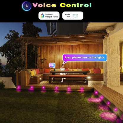 FVTLED WiFi LED Deck Lights Kit RGBW, 30pcs Φ1.77 Smart Phone Control Low Voltage Recessed Muticolor & Warm White Soffit Yard Path Stair Decor Lamp Fit for Alexa Google Home, Black Shell