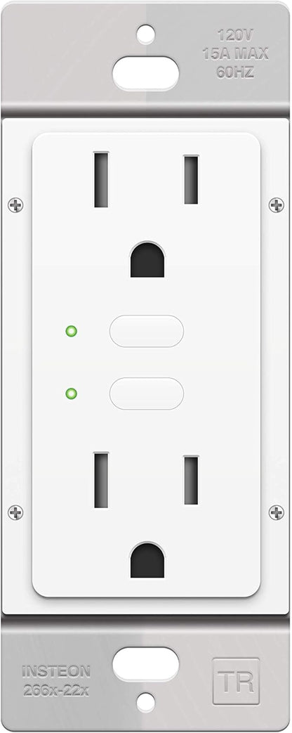 Insteon Smart Dual On/Off Wall Outlet, Top & Bottom Outlets Independently Controllable, 2663-222 (White) - Insteon Hub required for voice control with Alexa & Google Assistant