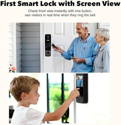 Matter Smart Lock with Camera & Doorbell, 3D Face Recognition Fingerprint WiFi Deadbolt, Keyless Entry Digital Keypad for Apartment, Works with Apple Home, Tuya App Control, Black