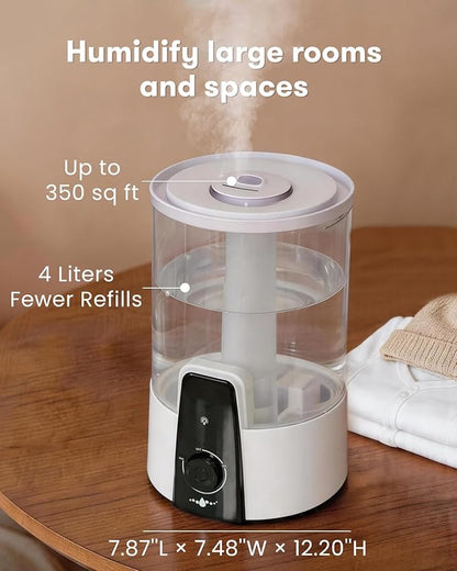 Nursery Humidifiers for Bedroom,1.06Gal(4L) humidifier for baby,3-in-1 Humidifier & Aroma Diffuser & Night Light,Dishwasher-Safe Tank Easy to Clean,Top Fill,360° Ultra-Fine Spray,Auto Shut-Off,White